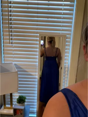 Long blue floral prom dress thumbnail 4