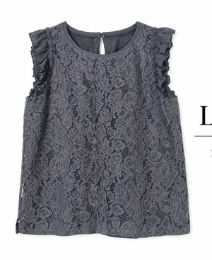 LOFT Gray Lace Ruffle Sleeve Blouse Keyhole Back Top Women’s Medium thumbnail 1