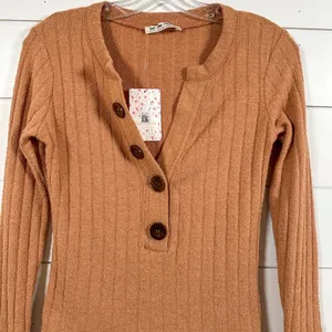 Free People NEW We the Free Oliver Boucle Ribbed Long sleeve Henley in Clay, XS, MSRP $58 thumbnail 5