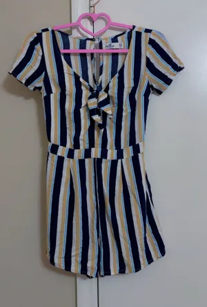 Hollister Navy, White & Tan Striped Kids Romper thumbnail 1