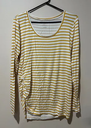 Aglow Yellow and White Striped Maternity Top thumbnail 1