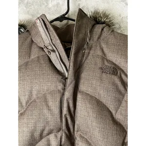 The North Face 600 Down Quilted Vest Women's Small Removable Faux Fur Hood Brown thumbnail 2