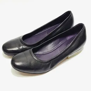 Vaneli Black Leather Round Toe‎ Ballet Flats Clear Lucite Block Heel Size 6.5 thumbnail 2