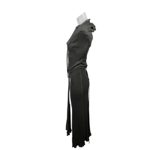Dolls Kill Darker Wavs Gray Ribbed Hooded Sleeveless Slit Maxi Bodycon Dress XS thumbnail 2