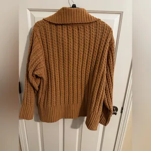 Aerie Cable Oversized Knit Stretch Sweater Quarter 1/4 Zip Soft Tan L thumbnail 13