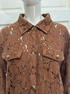 Shyanne Western Brown Lace-Overlay Frnge Shirt Jacket Size Large A1 thumbnail 6