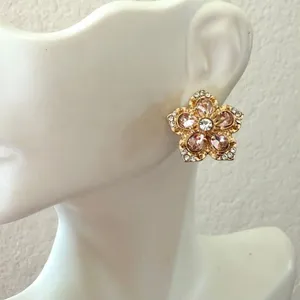 Betsey Johnson Pink Rhinestone Flower Statement Stud Earrings thumbnail 3