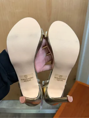 Venus Gold Metallic T-Strap Stiletto Heels - Wedding Guest Glam. Size: US 7.5 thumbnail 7