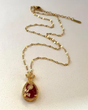 18K Gold Plated Red Crystal Flower Pendant Necklace for Women thumbnail 6