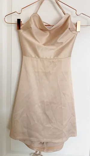 Lucy In The Sky Dress Womens‎ Small Champagne Satin Cowl Neck Open Back Mini thumbnail 1
