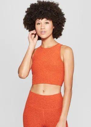 Mini Stripe Burnt Orange Crop Tank Top thumbnail 1