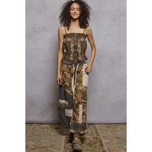 POL Button Down Floral Embroidered Cropped Cami with Lace Detail - Large thumbnail 5