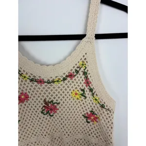 Rebellion Again Crochet Tank Crop Top Floral Embroidered Festival Boho Small thumbnail 2