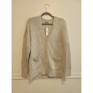 New womens sz Medium J Crew silver sequin button down relaxed fit cardigan BS951 thumbnail 2