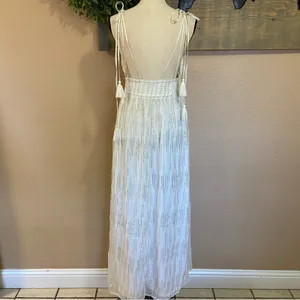 NWOT Lulus Sunshine Dreaming White Lurex Striped Tie-Strap Maxi Dress thumbnail 6