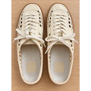 Dolce Vita Cream Woven Cutout Mule Sneakers Gum Sole Womens Size 7 Lace Up thumbnail 2