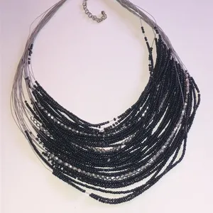 Elegant Black Seed Bead Beaded Boho Multi Strand Statement Necklace thumbnail 2