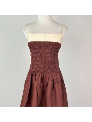 NWT Farm Rio Cotton Sleeveless Midi Dress Brown and Ivory Sz L thumbnail 6