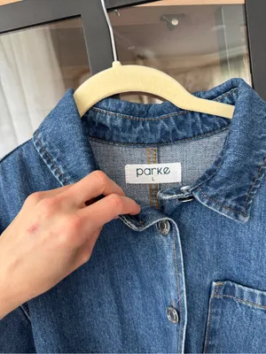 PARKE denim romper long sleeve button up playsuit collar patch dark wash thumbnail 4