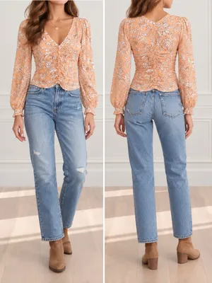 NWT Free People Say The Word Tee XS Blood Orange Floral Ruched Long Sleeve Top thumbnail 11