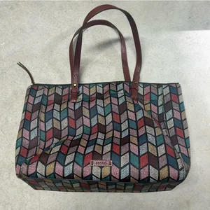 Fossil Women's Rachel Large Tote Bag Multicolor Chevron Zipper Top thumbnail 5