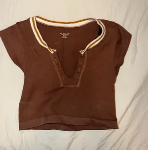 Urban Outfitters V-Neck Top with Striped Collar thumbnail 1