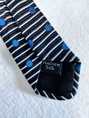Peter Thomas Silk Tie Made By Superba Geometric Black Grey Blue Polka Dots thumbnail 8