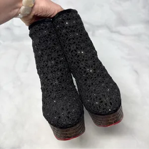Charlotte Olympia Damsel in Distress Castle Tower Heel Crochet Platform Boots 38 thumbnail 6