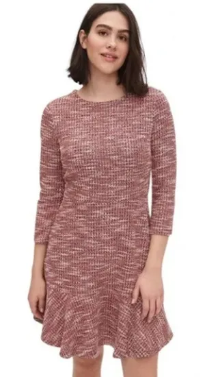 Gap Women's Houndstooth Tweed 3/4 Sleeve Crewneck‎ Dress Red Black White Size 2 thumbnail 1