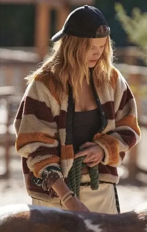 FREE PEOPLE Movement Hit The Slopes Printed Fleece Jacket in Multi Size Medium thumbnail 1