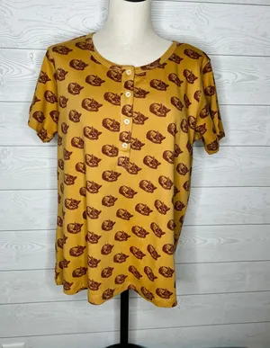 Kate Quinn XL Mustard "Woodland Fox" organic cotton Henley top NWT thumbnail 1