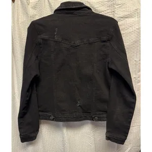 1511 Inc. Women's Distressed Size Medium Black Denim Trucker Pockets‎ thumbnail 9