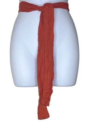 Savannah Morrow Long Tie Belt Scarf‎ Rust Color Crinkle Gauzy 63"x3" Cotton NWOT thumbnail 1