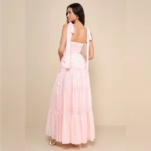 Lulus NWT Picturesque Allure Blush Pink Jacquard Tie Strap Maxi- Size Small thumbnail 3