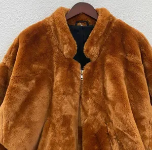 Free People $168 Faux Fur Furry Bomber Jacket Terracotta Golden Brown Size S thumbnail 8