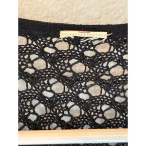 Black‎ Crochet Fringe Cardigan Open Knit Boho Festival Wrap Sweater thumbnail 3