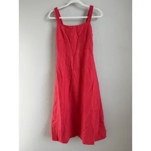 En Creme‎ Red Open Back Midi Dress Square Neck Ramie Cottagecore Boho Sz S thumbnail 5