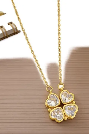 Gold necklace with 4 heart thumbnail 1
