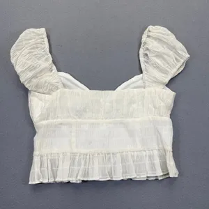 Lovers and Friends White Puff Sleeve Button Front Crop Top‎ Smocked Small thumbnail 7