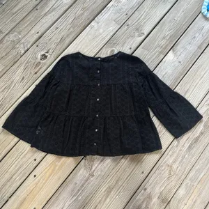 Madewell Women's Black Cotton Eyelet Tiered Back Button Top Size S thumbnail 4
