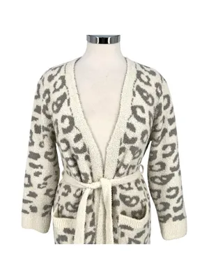 Comfyluxe Leopard Print Luxury Soft Robe Cream Ivory Gray One Size NWT Cozy Core thumbnail 3