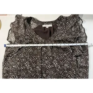 Loft Brown White‎ Polka Dot Flutter Sleeve V-Neck Blouse Top 761461 Womens Med thumbnail 5