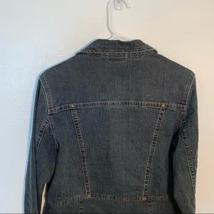 Bill Blass Jeans Women's Sz Medium Jean Jacket Dark Wash Snap Up Pockets Stretch thumbnail 9