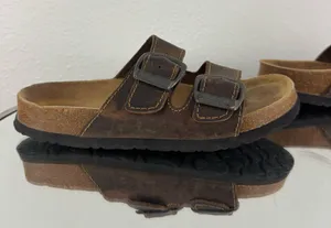 EASTLAND Vintage 90s Womens Brown Leather Dual Strap Buckle Slip On Sandals thumbnail 3