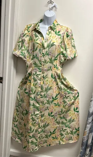 Melloday Floral Button-Front Shirt Dress prairie cottage fairy garden party thumbnail 1