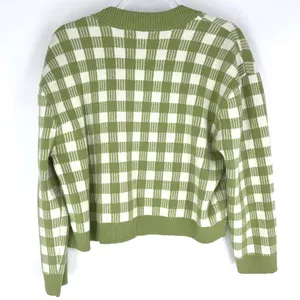 Lalavon Coordinated Set Checkered Crop Knit Sweater Set Green White Size Small thumbnail 5