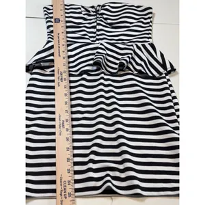 Pitaya Women Strapless Peplum Dress Retro Black & White Stripe size M thumbnail 6