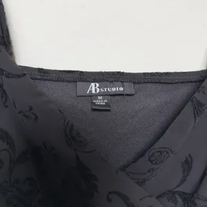 VTG 90s Fairy Grunge Babydoll Velvet‎ Paisley Tie Waist Top Medium Black Floral thumbnail 5