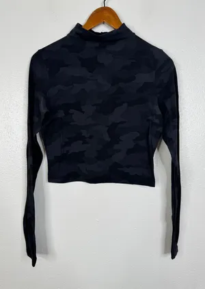 Lululemon Mock Neck Cropped Long Sleeve Top Heritage 365 Camo Deep Coal‎ Black thumbnail 1
