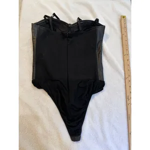 Say What? Womens Black Faux Leather Bustier Bodysuit Underwire M thumbnail 5